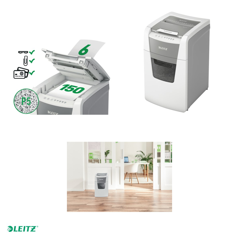 Distrugator documente automat Leitz IQ Office, P5, micro-cut (particule), taiere 150 coli, cos 44l, alb [4]