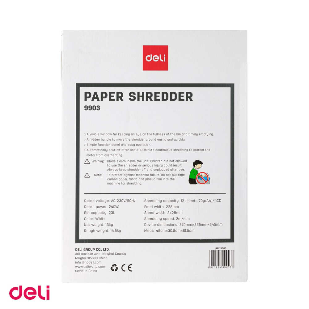 Distrugator documente Deli 9903 Cross Cut, taiere cross-cut, 3x25, 10 coli, niv securitate 4, 615x450x305 mm [5]