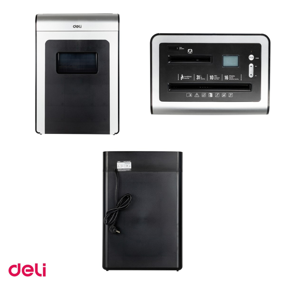 Distrugator documente Deli 9917 Cross Cut, taiere cross-cut, 4x40, 16 coli, niv securitate 4, 740x485x345 mm [4]