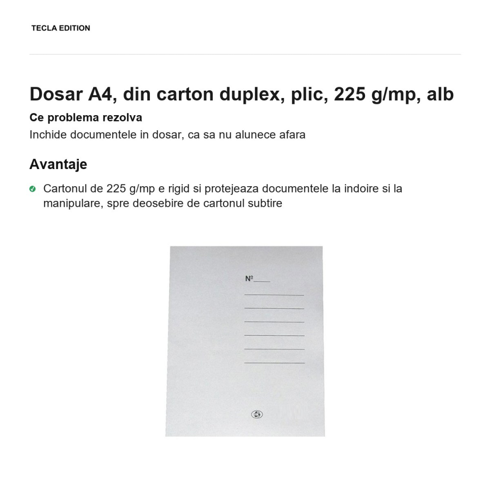 Dosar A4, din carton duplex, plic, 225 g/mp, alb [2]