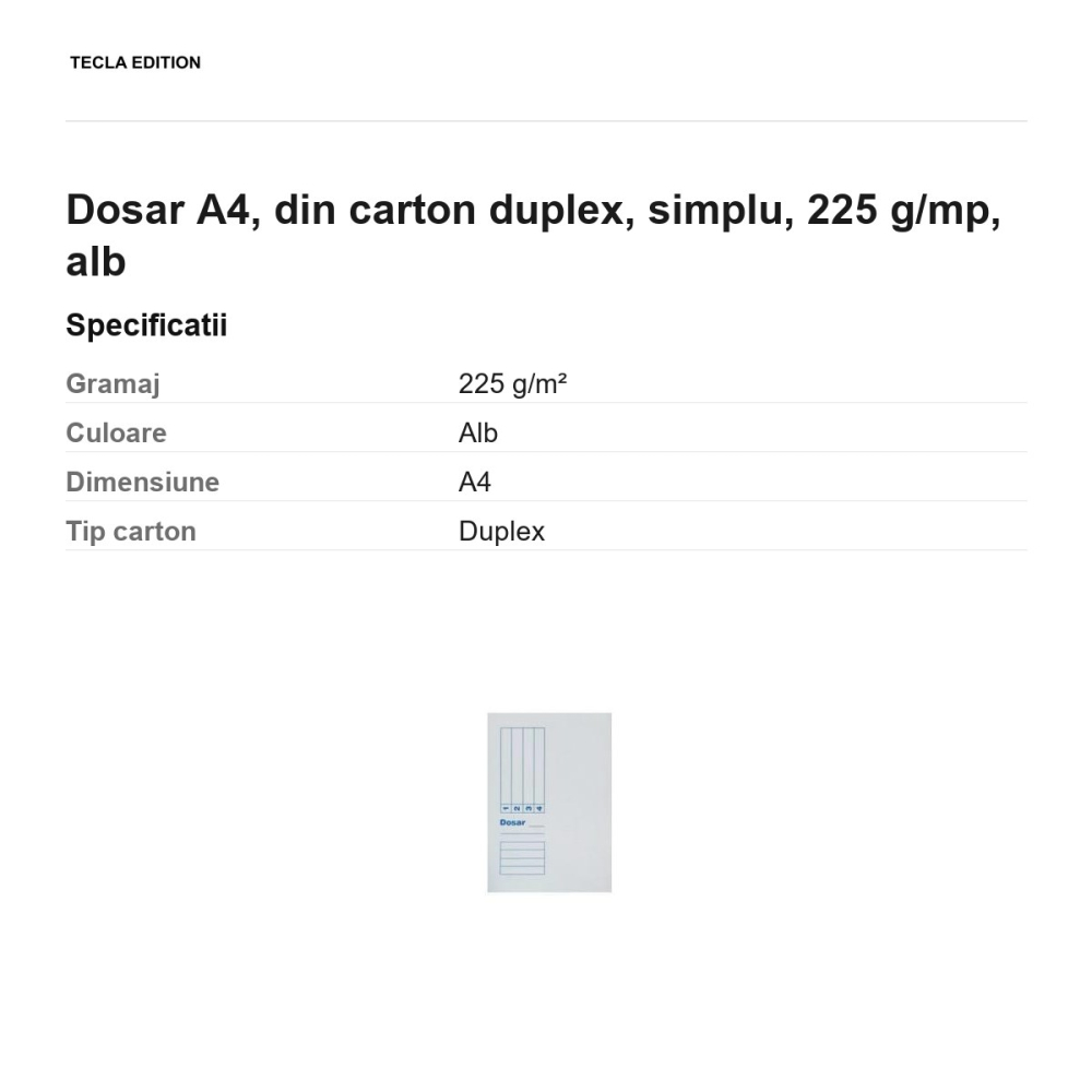 Dosar A4, din carton duplex, simplu, 225 g/mp, alb [3]