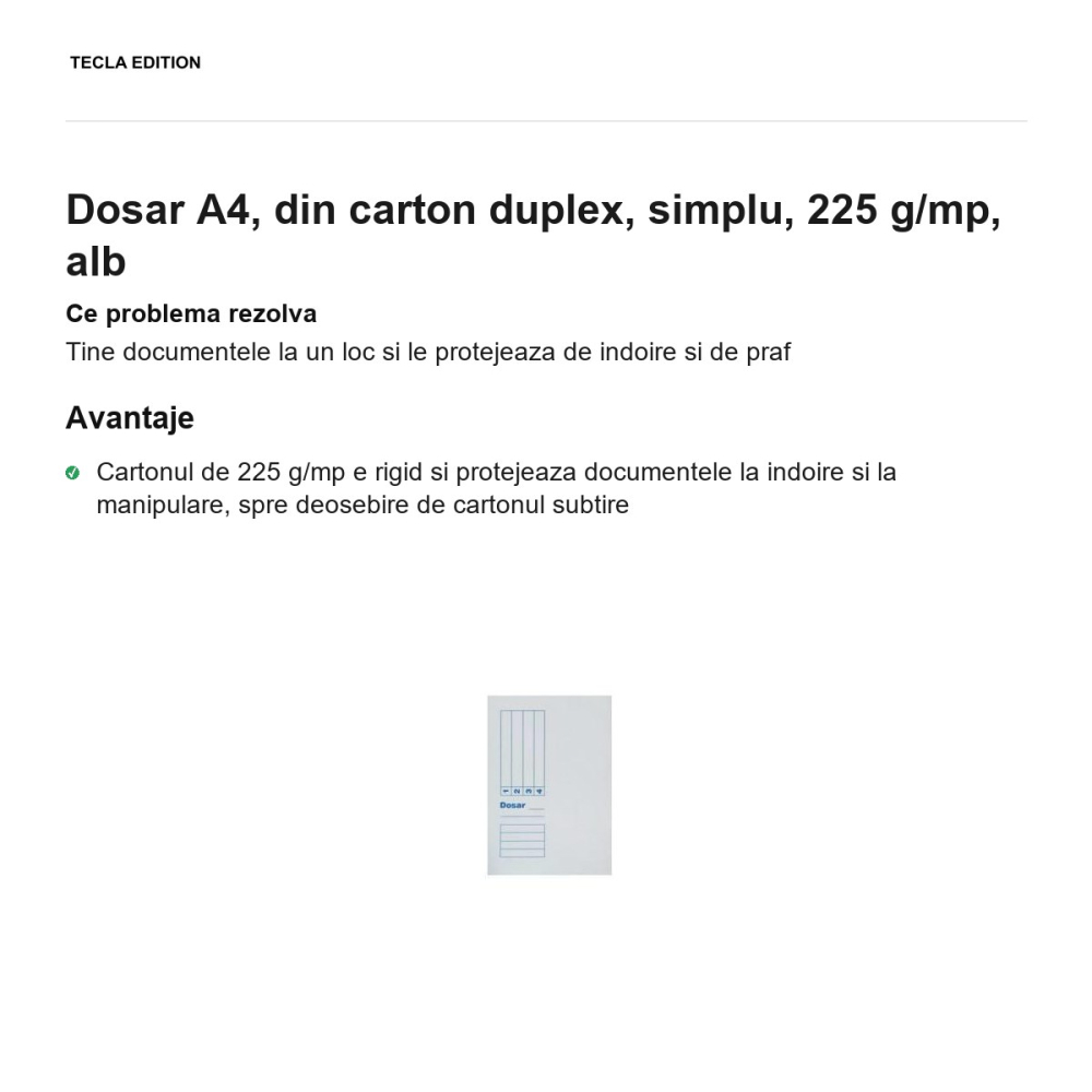Dosar A4, din carton duplex, simplu, 225 g/mp, alb [2]