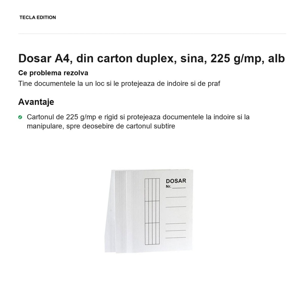 Dosar A4, din carton duplex, sina, 225 g/mp, alb [2]