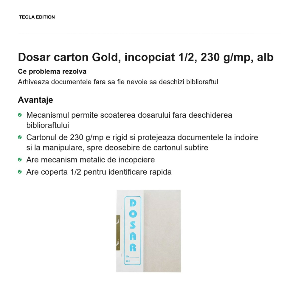 Dosar carton Gold, incopciat 1/2, 230 g/mp, alb [2]