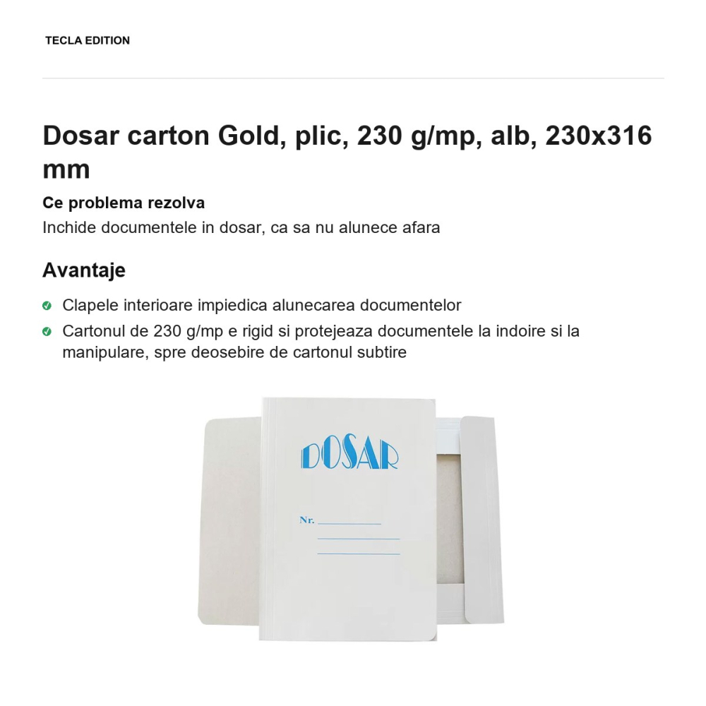 Dosar carton Gold, plic, 230 g/mp, alb, 230x316 mm [2]