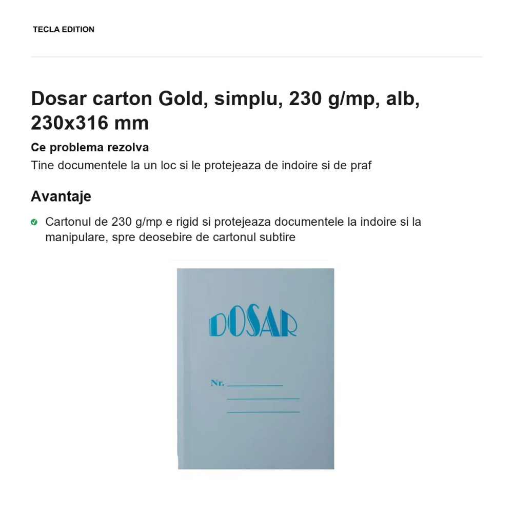 Dosar carton Gold, simplu, 230 g/mp, alb, 230x316 mm [2]