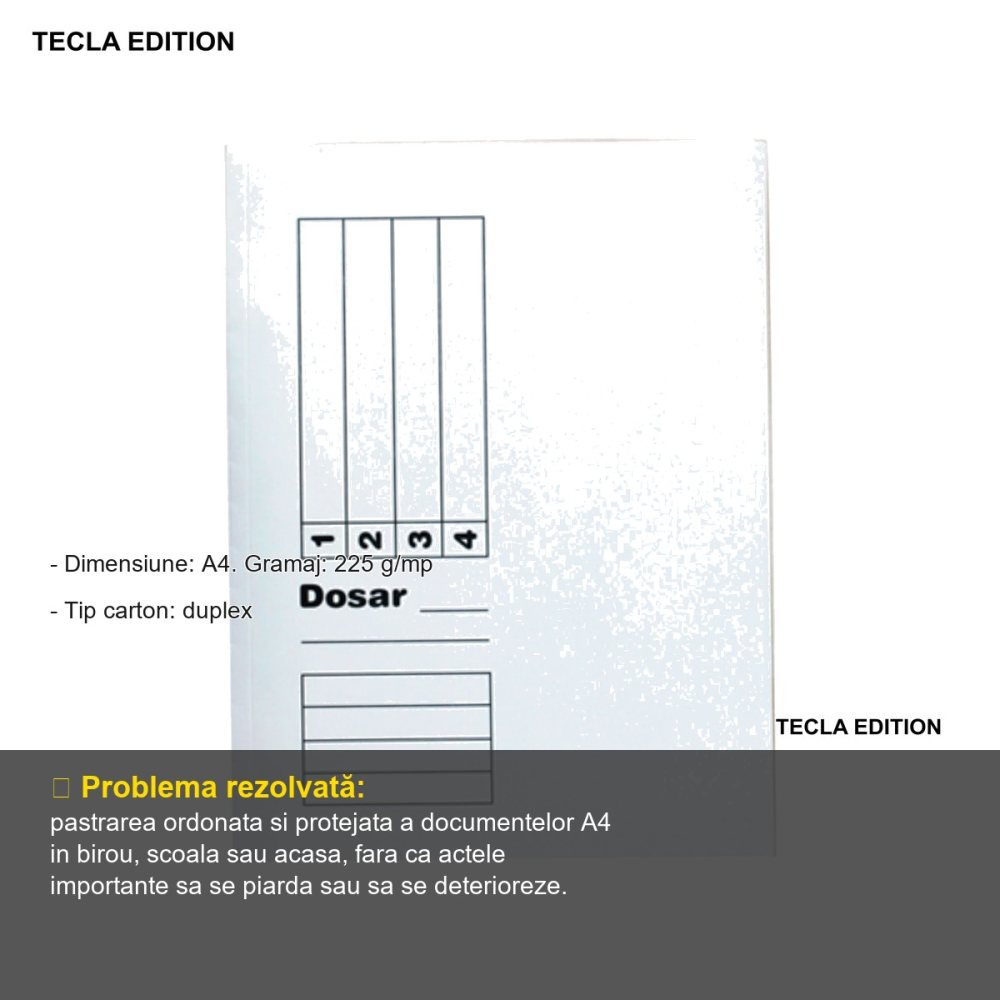 Set 10 dosare carton duplex Tecla Edition, format A4, 225 g/mp, pentru organizare si arhivare documente [2]