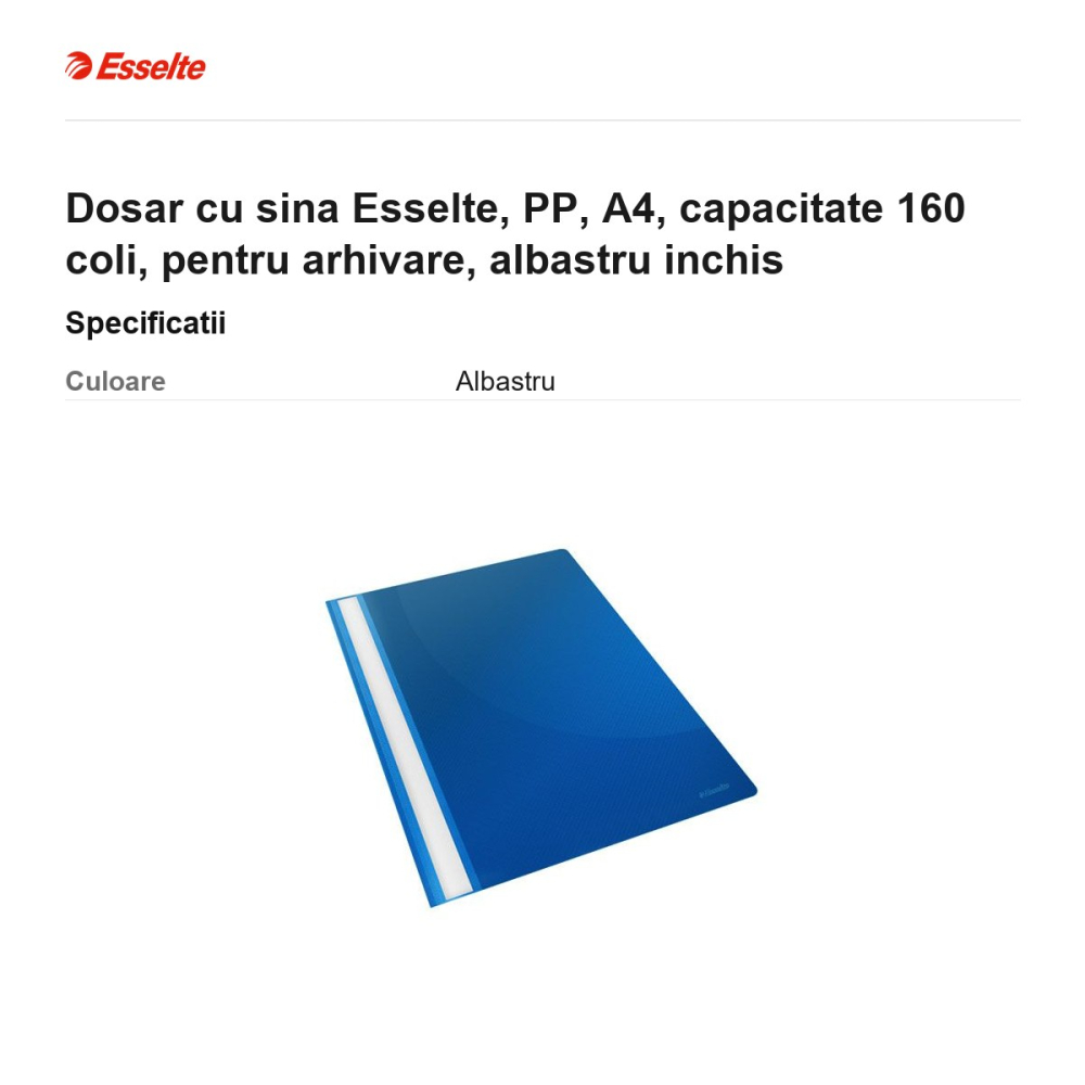 Dosar cu sina Esselte, PP, A4, capacitate 160 coli, pentru arhivare, albastru inchis [3]