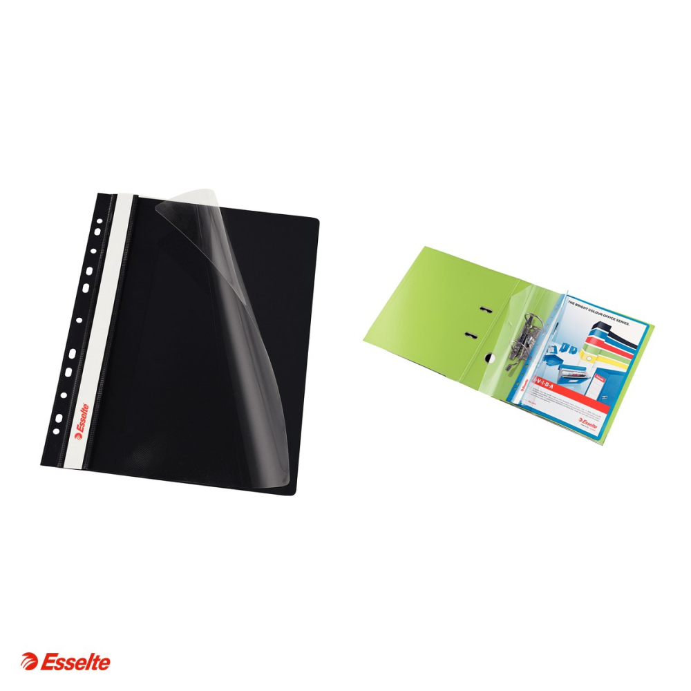 Dosar cu sina Esselte VIVIDA, multiperforatii, PP, A4, capacitate 160 coli, pentru documente perforate, negru [4]
