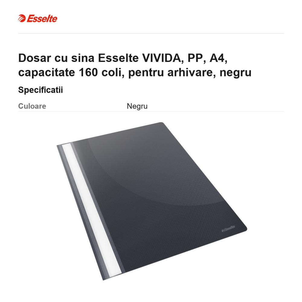 Dosar cu sina Esselte VIVIDA, PP, A4, capacitate 160 coli, pentru arhivare, negru [3]