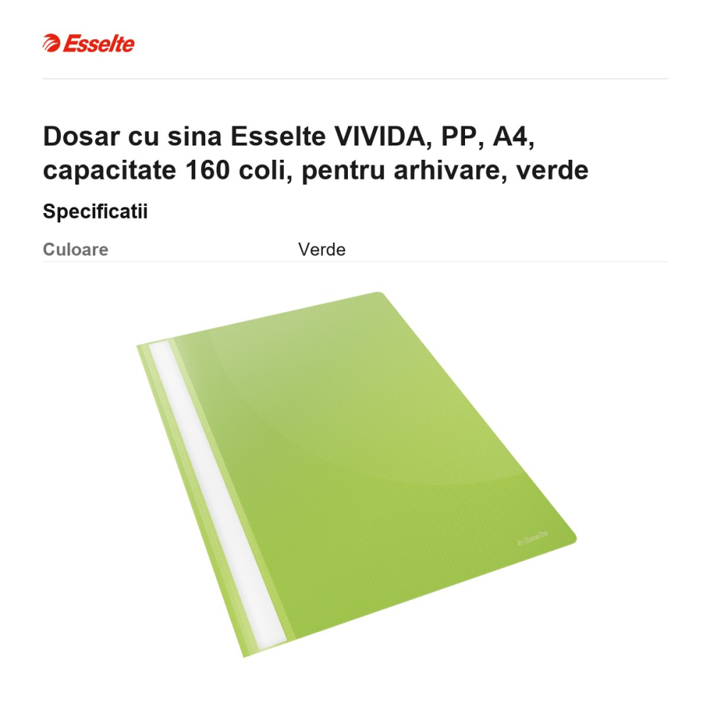 Dosar cu sina Esselte VIVIDA, PP, A4, capacitate 160 coli, pentru arhivare, verde [3]