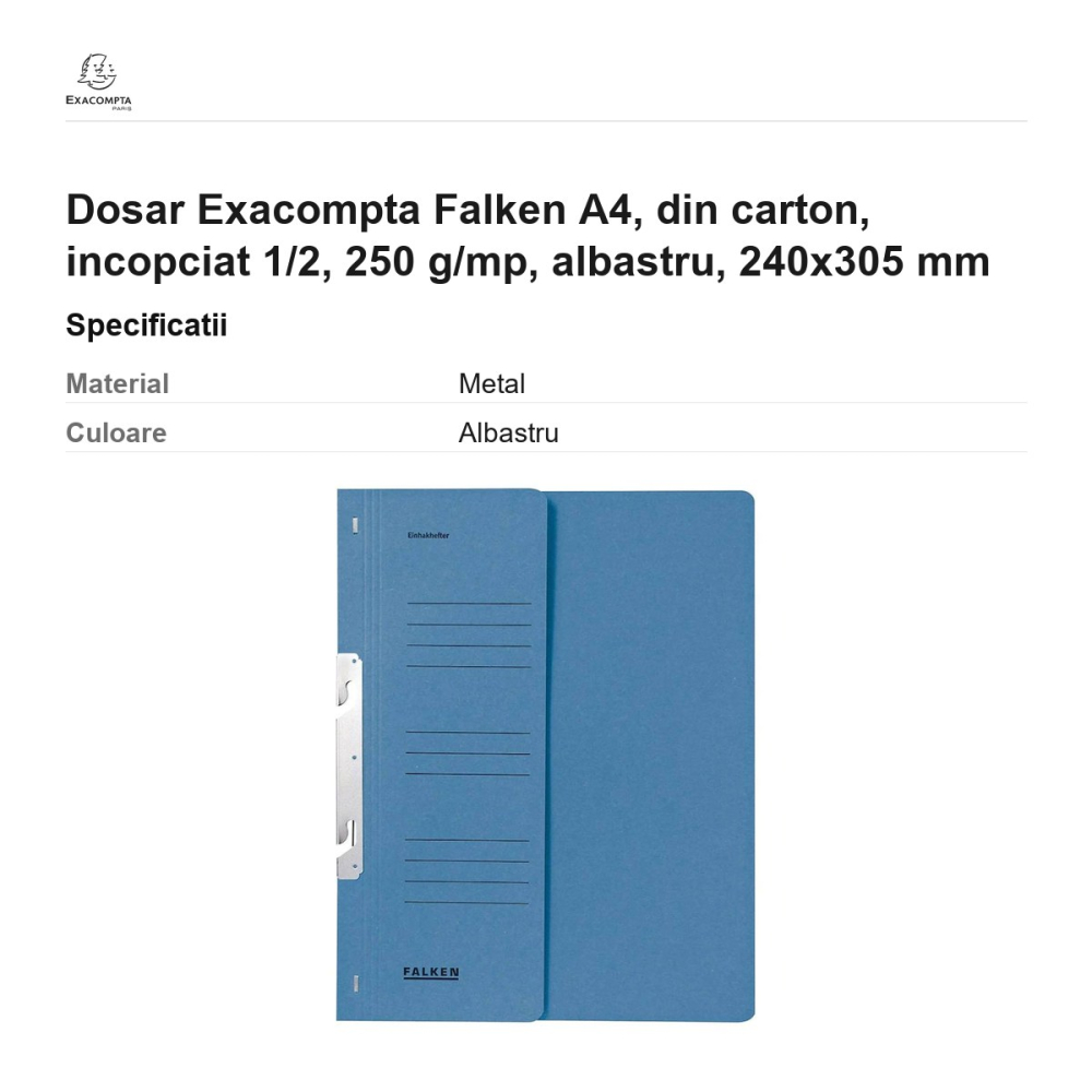 Dosar Exacompta Falken A4, din carton, incopciat 1/2, 250 g/mp, albastru, 240x305 mm [3]