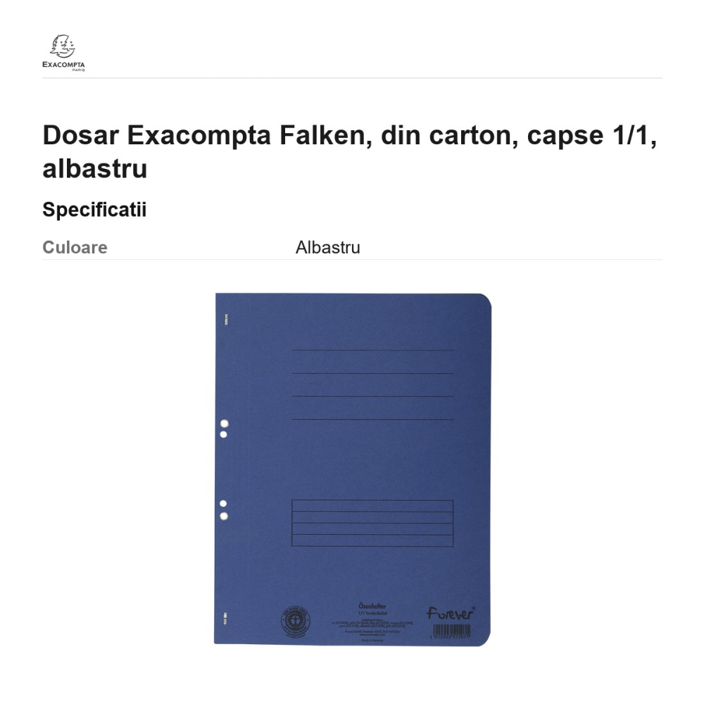 Dosar Exacompta Falken, din carton, capse 1/1, albastru [3]