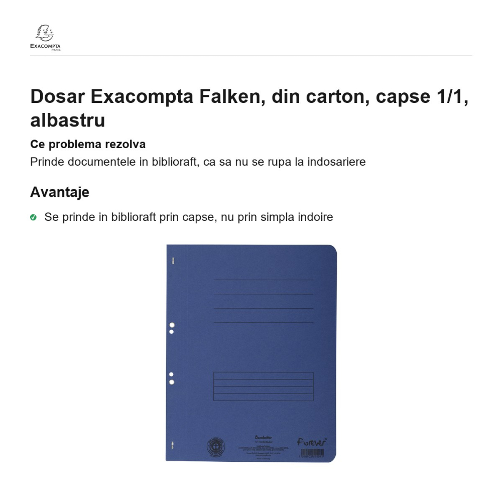 Dosar Exacompta Falken, din carton, capse 1/1, albastru [2]