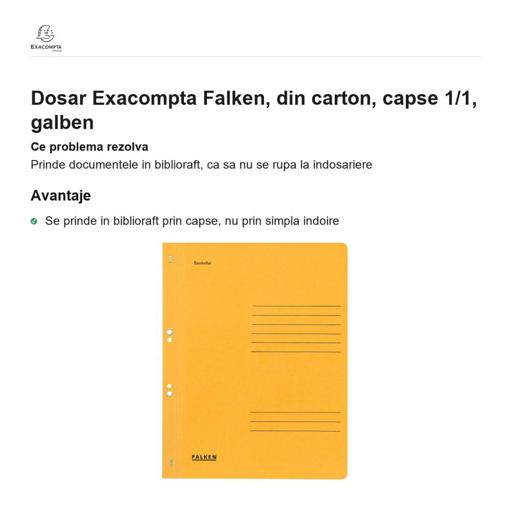 Dosar Exacompta Falken, din carton, capse 1/1, galben [2]