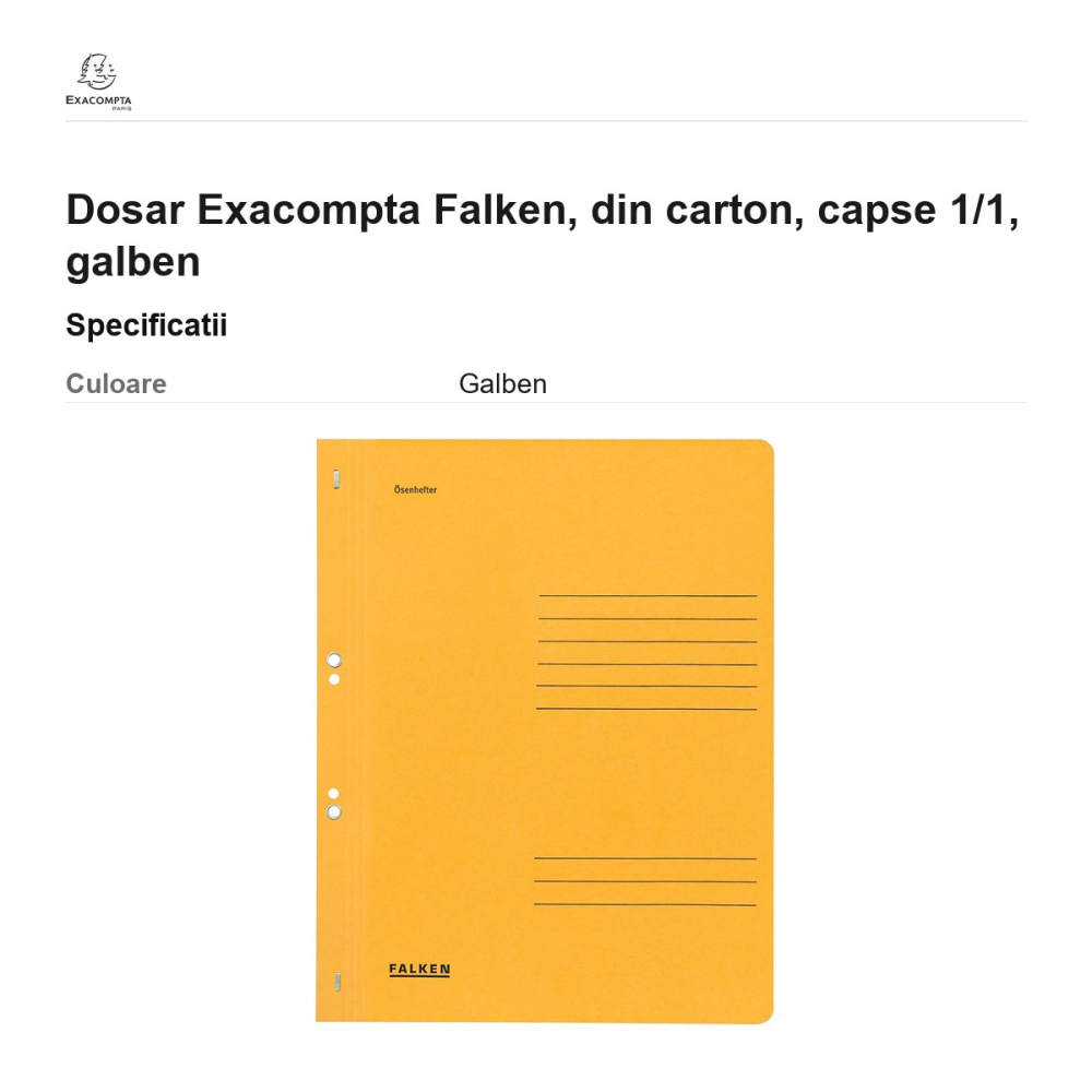 Dosar Exacompta Falken, din carton, capse 1/1, galben [3]