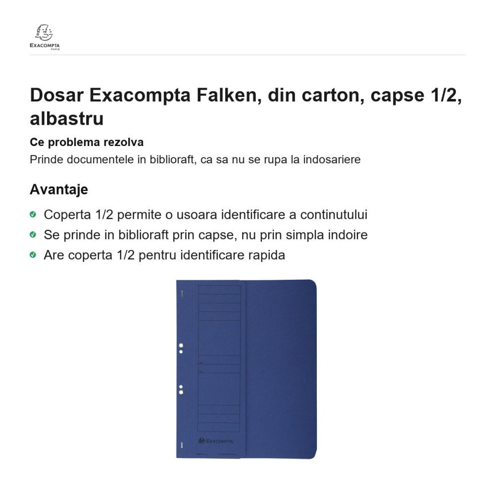 Dosar Exacompta Falken, din carton, capse 1/2, albastru [2]