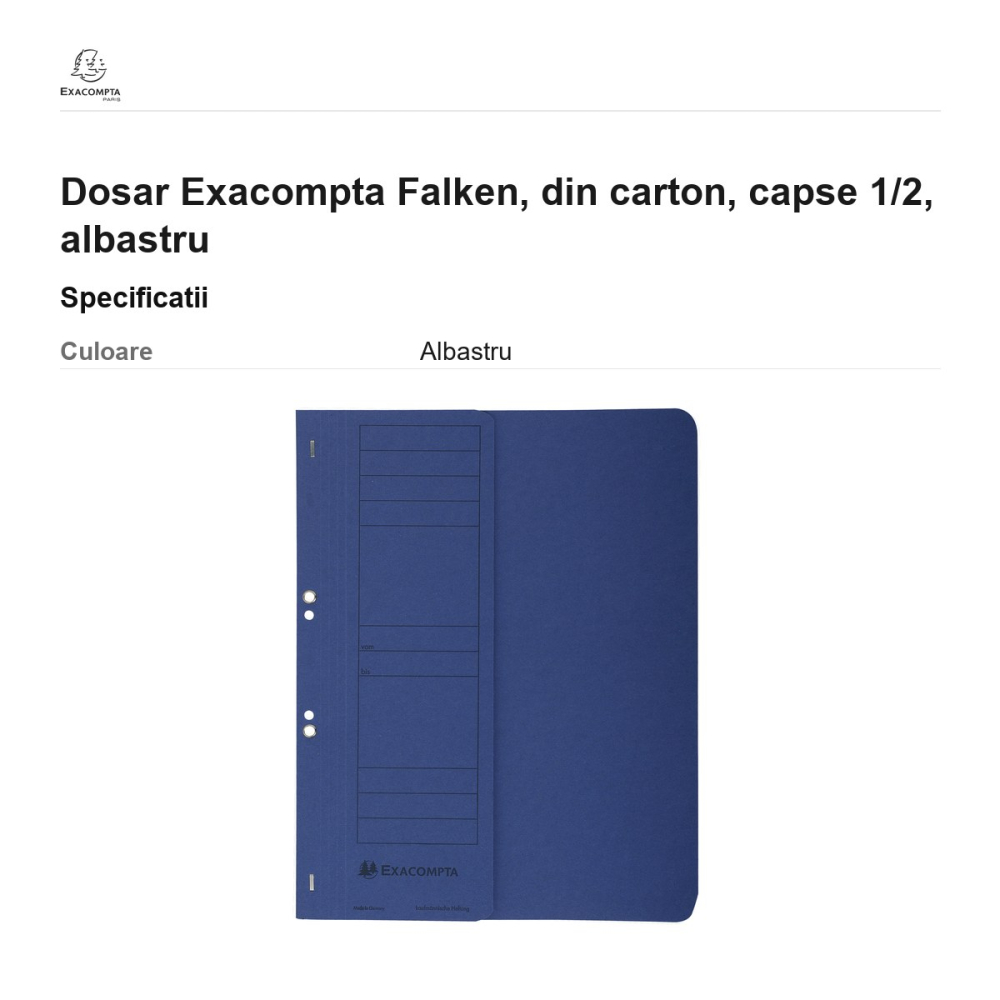 Dosar Exacompta Falken, din carton, capse 1/2, albastru [3]