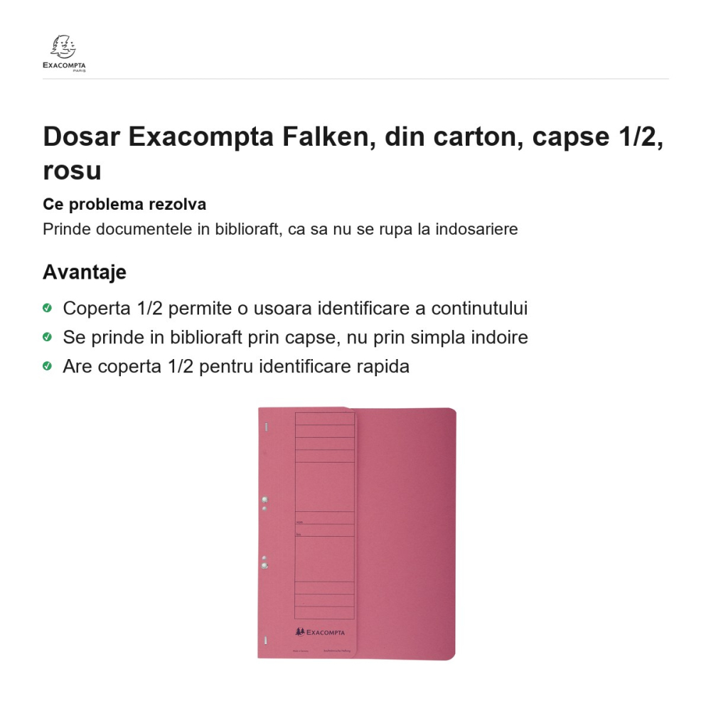 Dosar Exacompta Falken, din carton, capse 1/2, rosu [2]