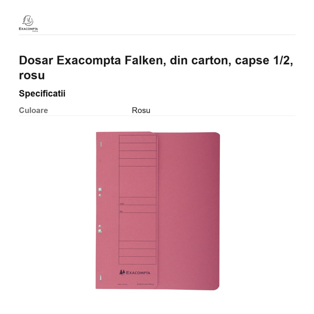 Dosar Exacompta Falken, din carton, capse 1/2, rosu [3]