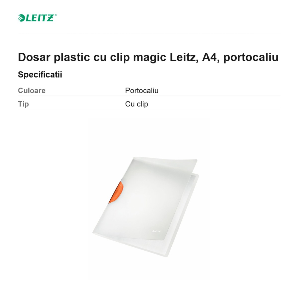 Dosar plastic cu clip magic Leitz, A4, portocaliu [3]