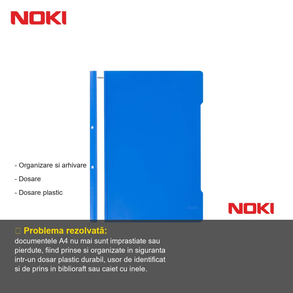Set 10 dosare plastic cu sina si gauri Noki, albastru cobalt, pentru organizare documente A4 [2]
