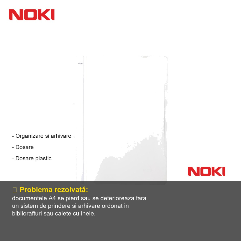 Set 10 dosare plastic cu sina si gauri Noki, format A4, transparent, pentru organizare documente [2]