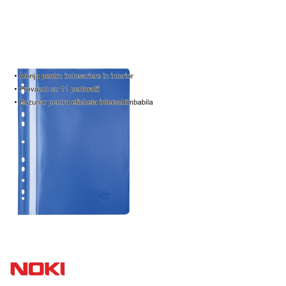 Set 10 dosare plastic cu sina si multiperforatii Noki, albastru, format A4, pentru arhivare in biblioraft [3]