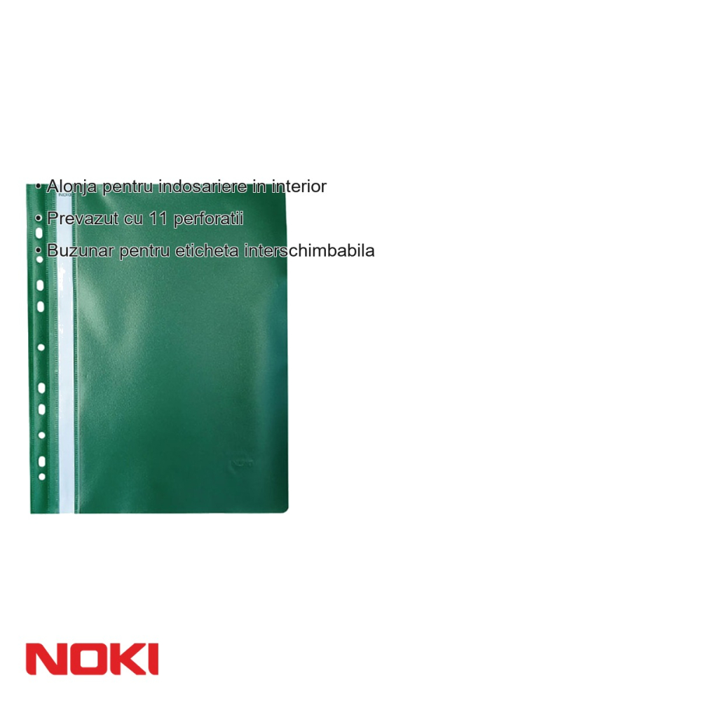 Set 10 dosare plastic cu sina si multiperforatii Noki, format A4, verde, pentru arhivare in biblioraft [3]