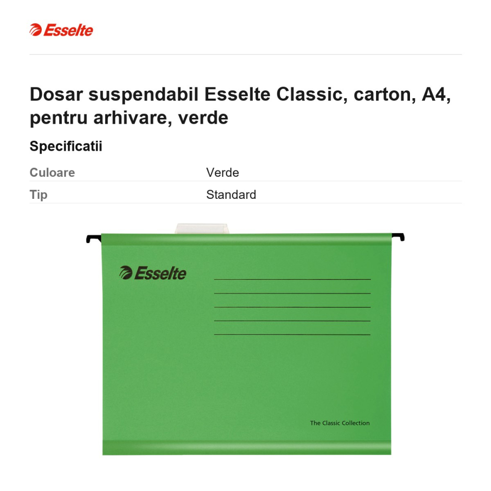 Dosar suspendabil Esselte Classic, carton, A4, pentru arhivare, verde [3]