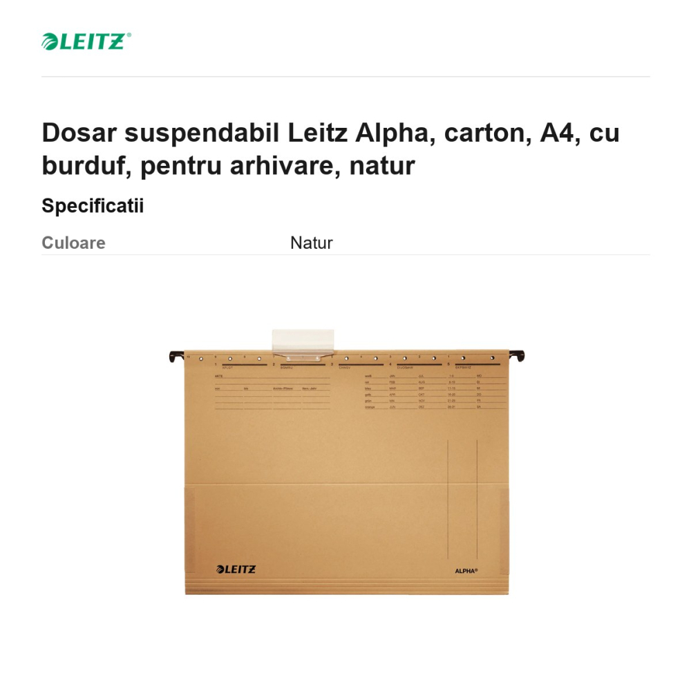 Dosar suspendabil Leitz Alpha, carton, A4, cu burduf, pentru arhivare, natur [3]