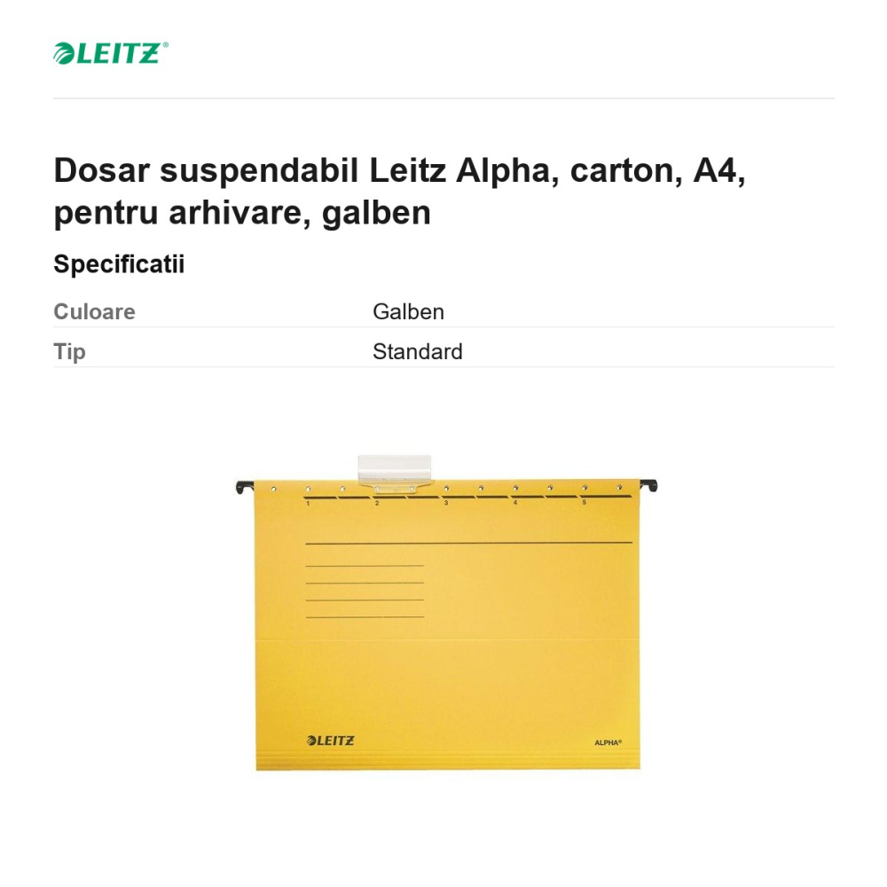 Dosar suspendabil Leitz Alpha, carton, A4, pentru arhivare, galben [3]