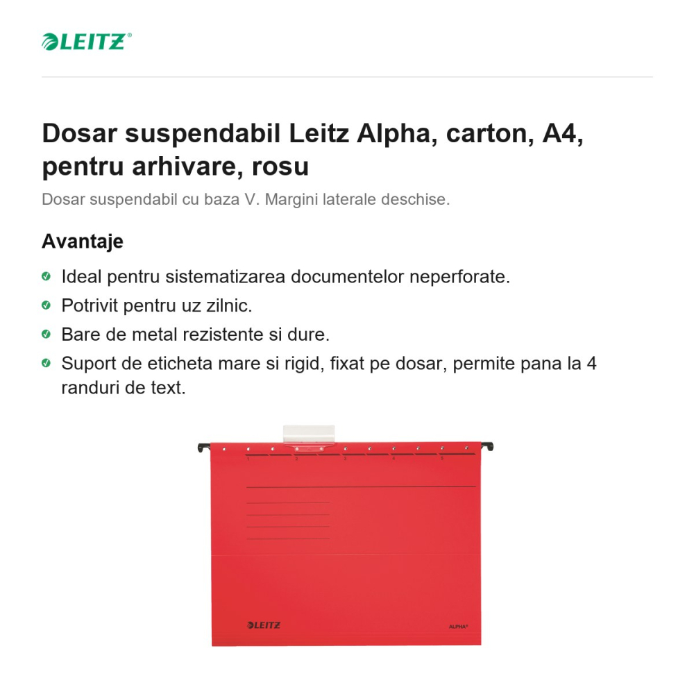 Dosar suspendabil Leitz Alpha, carton, A4, pentru arhivare, rosu [2]