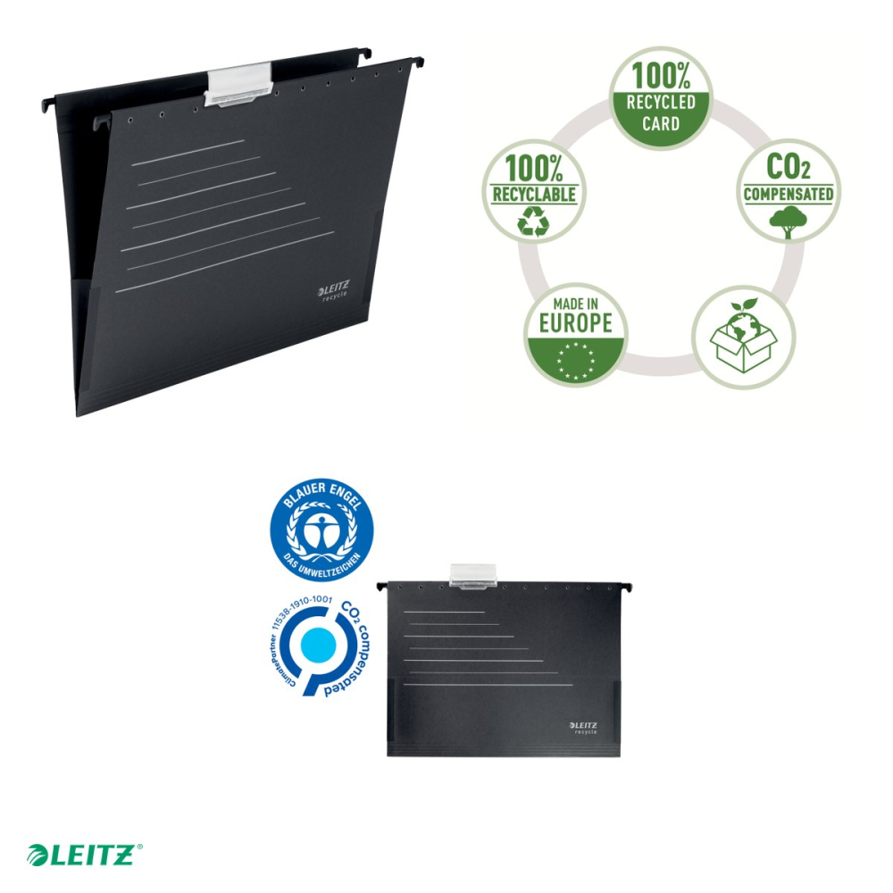 Dosar suspendabil Leitz Alpha Recycle, carton, A4, cu burduf, pentru arhivare, negru [5]