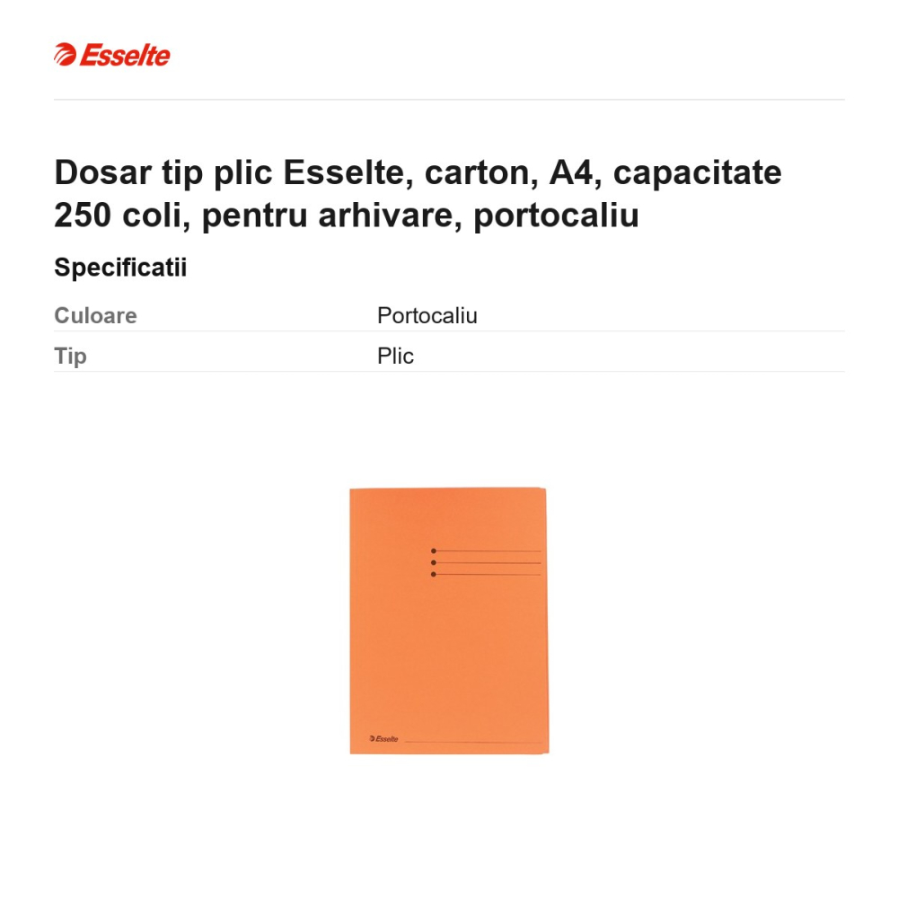 Dosar tip plic Esselte, carton, A4, capacitate 250 coli, pentru arhivare, portocaliu [3]