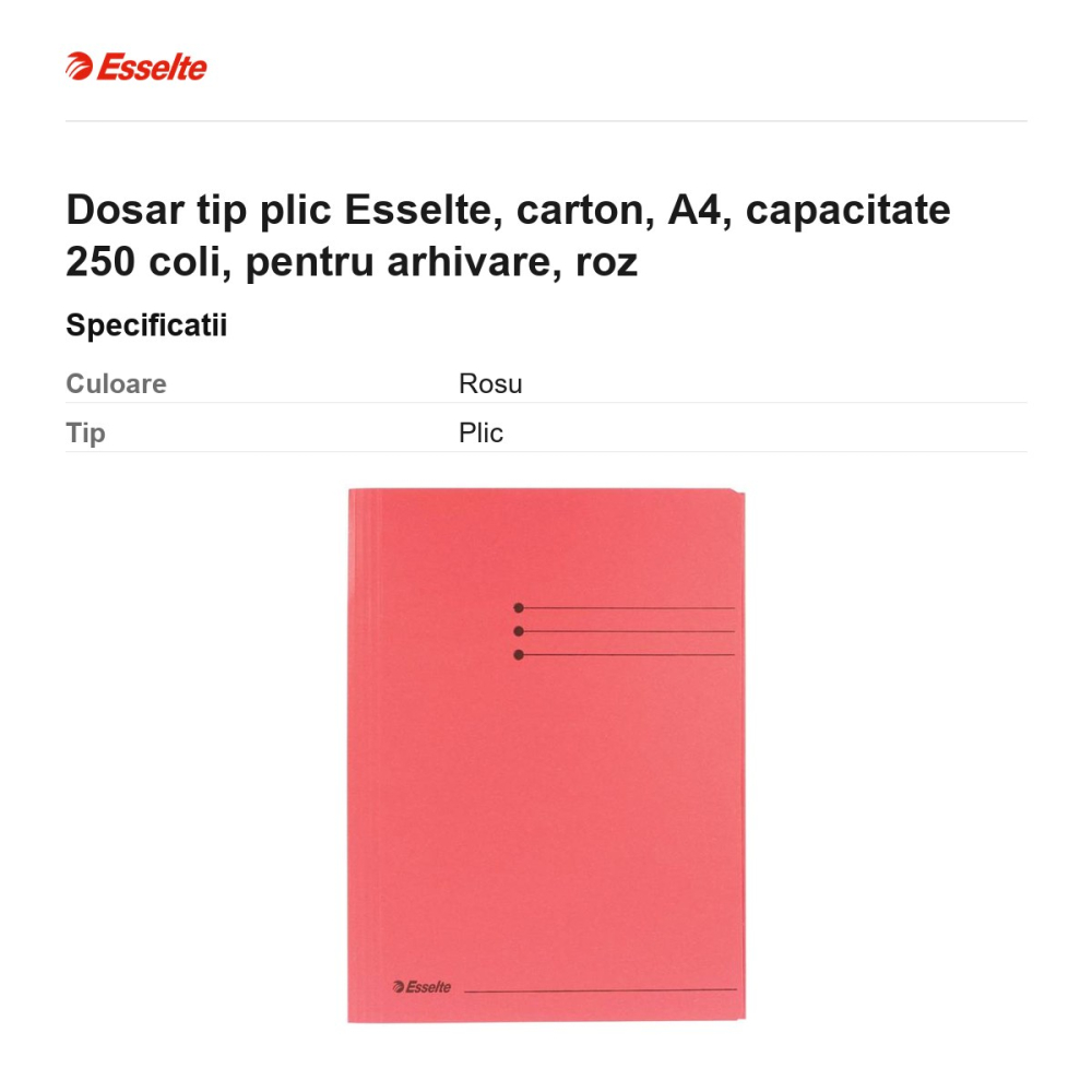 Dosar tip plic Esselte, carton, A4, capacitate 250 coli, pentru arhivare, roz [3]