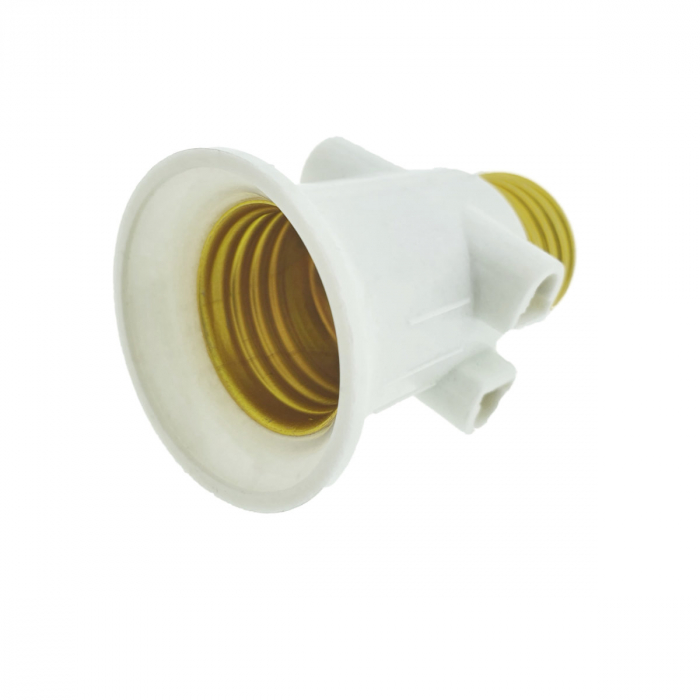 Dulie cu soclu E27 si 2 prize Euro C7, 16A 250V, alba [2]