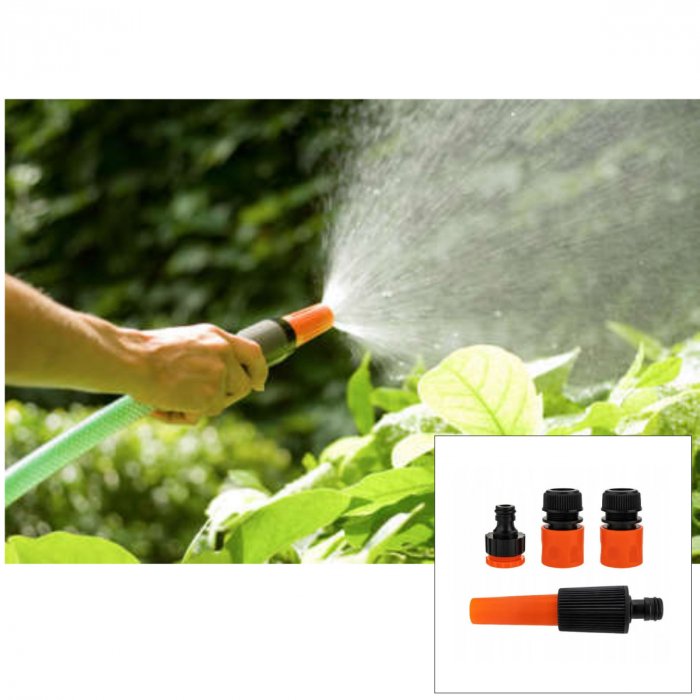 Set 4 conectori pentru furtun de gradina, cu duze pulverizatoare reglabile, 41252, portocaliu cu negru [4]