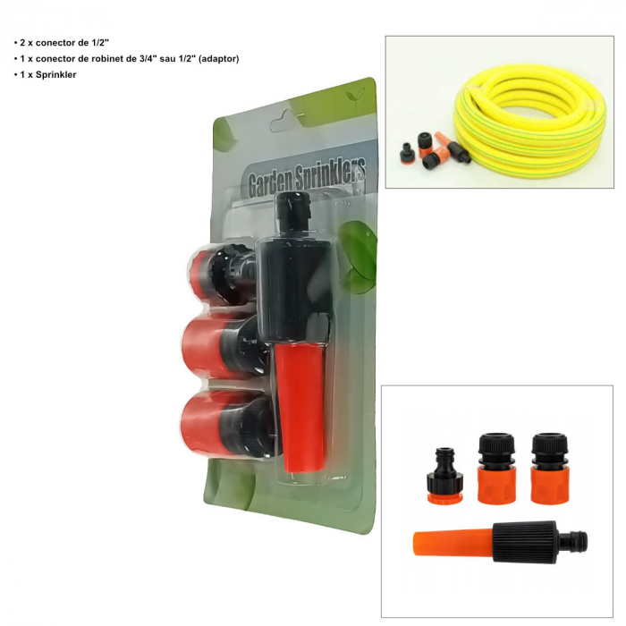 Set 4 conectori pentru furtun de gradina, cu duze pulverizatoare reglabile, 41252, portocaliu cu negru [3]
