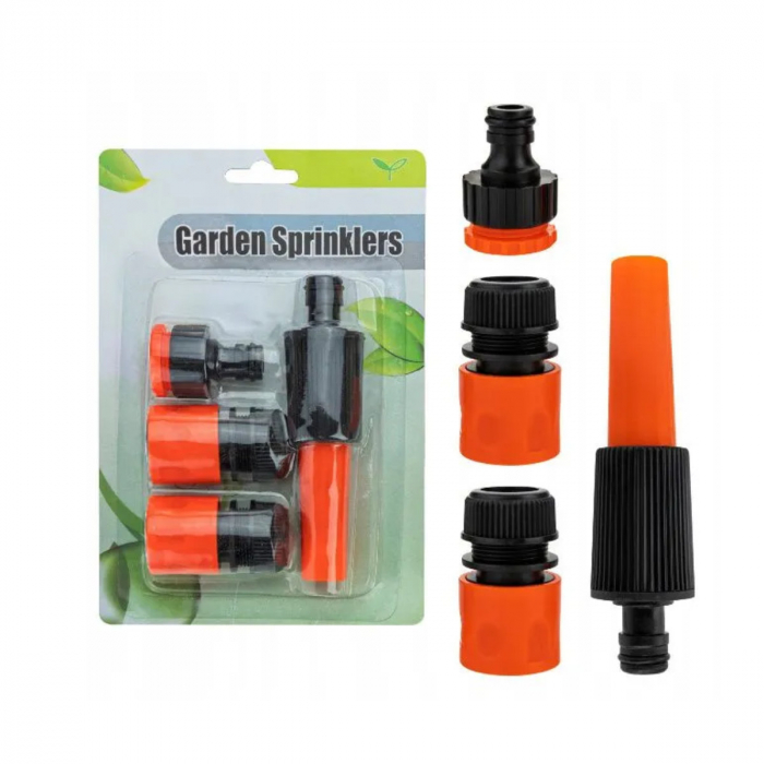 Set 4 conectori pentru furtun de gradina, cu duze pulverizatoare reglabile, 41252, portocaliu cu negru [2]