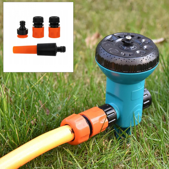Set 4 conectori pentru furtun de gradina, cu duze pulverizatoare reglabile, 41252, portocaliu cu negru [5]