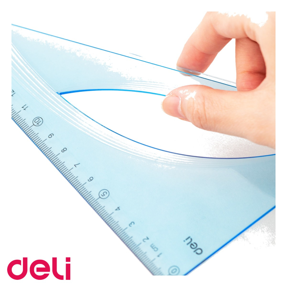 Echer Deli 45 grade, plastic albastru transparent, 12 cm, pentru desen tehnic si scoala [4]