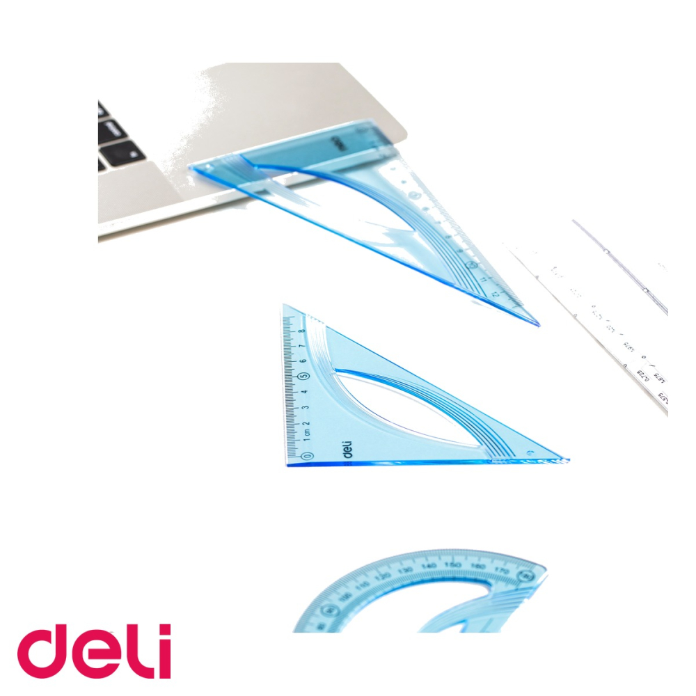 Echer Deli 45 grade, plastic albastru transparent, 12 cm, pentru desen tehnic si scoala [5]