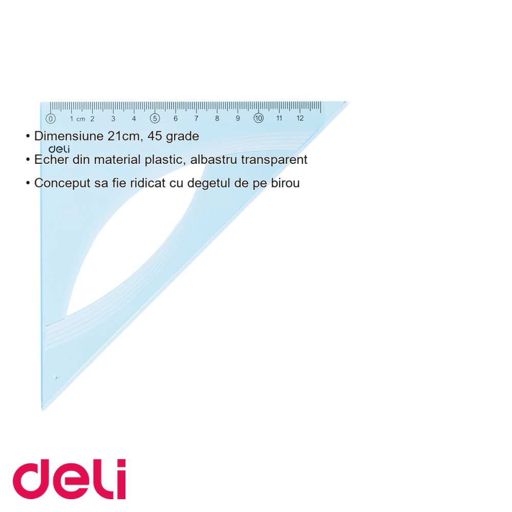Echer Deli 45 grade, plastic albastru transparent, 12 cm, pentru desen tehnic si scoala [3]