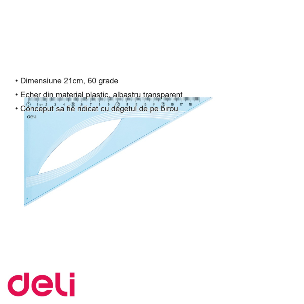 Echer plastic transparent Deli, 60 grade, 18 cm, albastru, pentru scoala si desen tehnic [3]