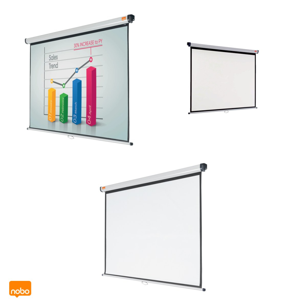 Ecran de proiectie manual Nobo de perete, suprafata alba mata, unghi de vizualizare 160 de grade, 160x114 cm [5]