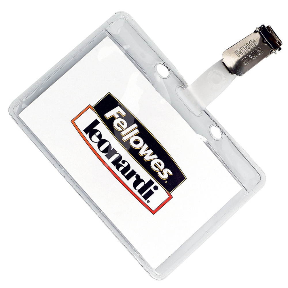 Ecuson Orizontal Flexibil Transparent cu Clip Metalic pentru Badge-uri si Carduri, 99x73mm, Model Fellowes 453M [3]