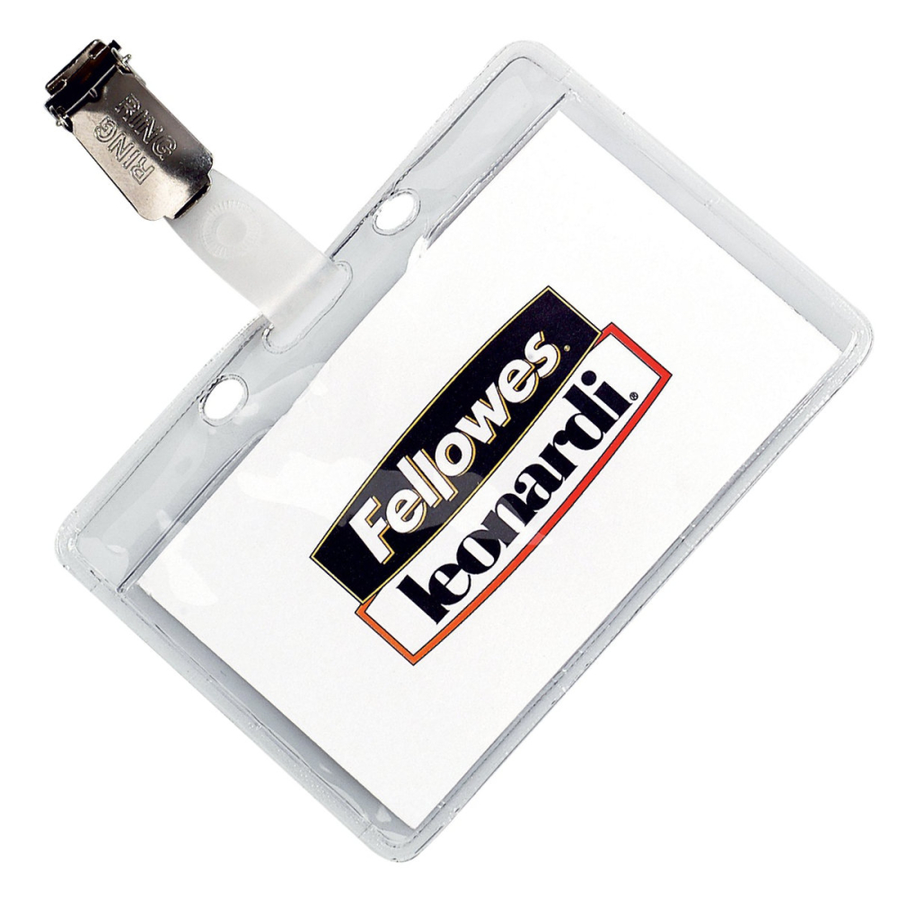 Ecuson Orizontal Flexibil Transparent cu Clip Metalic pentru Badge-uri si Carduri, 99x73mm, Model Fellowes 453M [2]