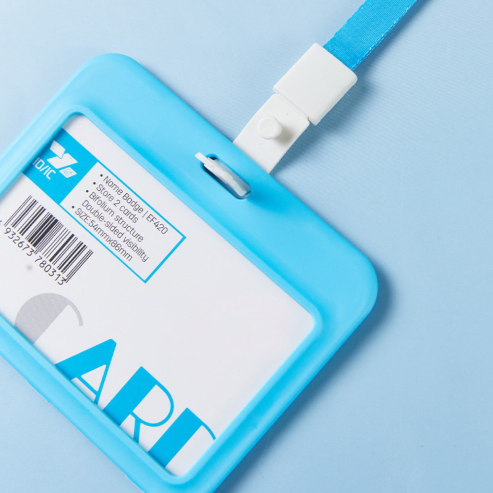 Ecuson Orizontal Rigid ABS cu 2 Fete si Snur Textil - Set Complet pentru Badge Dublu, Model EF420, Culori Asortate [3]