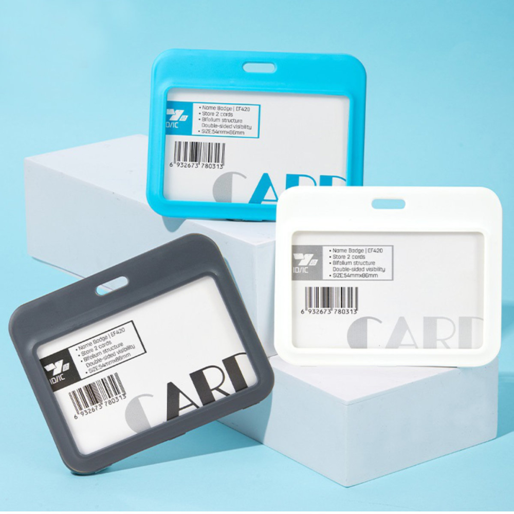 Ecuson Orizontal Rigid ABS cu 2 Fete si Snur Textil - Set Complet pentru Badge Dublu, Model EF420, Culori Asortate [5]